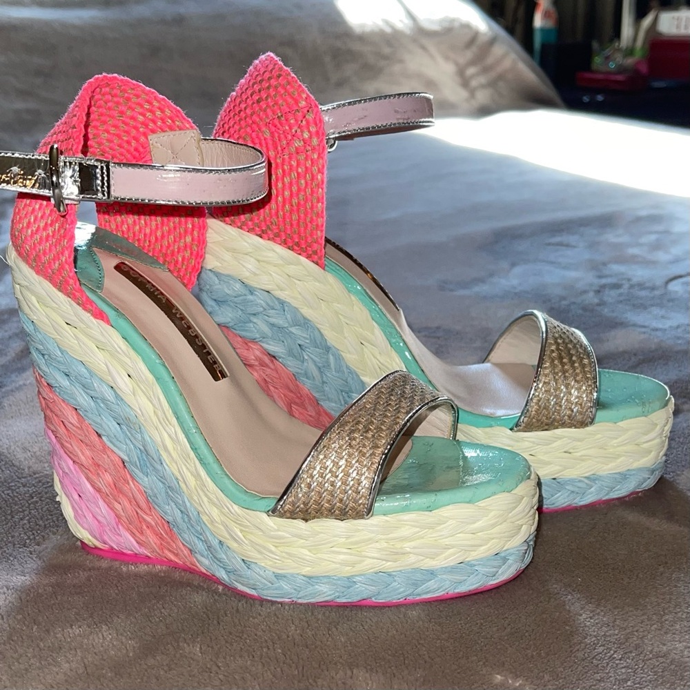 Women's Multicolor Espadrille Wedge Sandals - Gold Accent